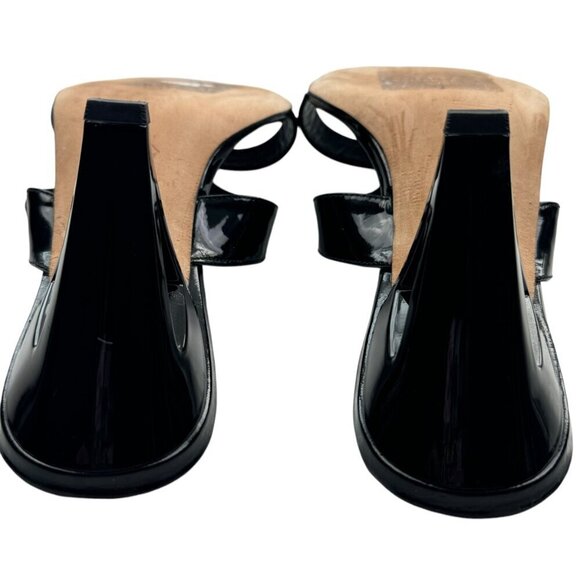 Stuart Weitzman Black Patent Leather Buckle Triangle Cutout Heels Women's SZ 8.5 - Picture 9 of 11